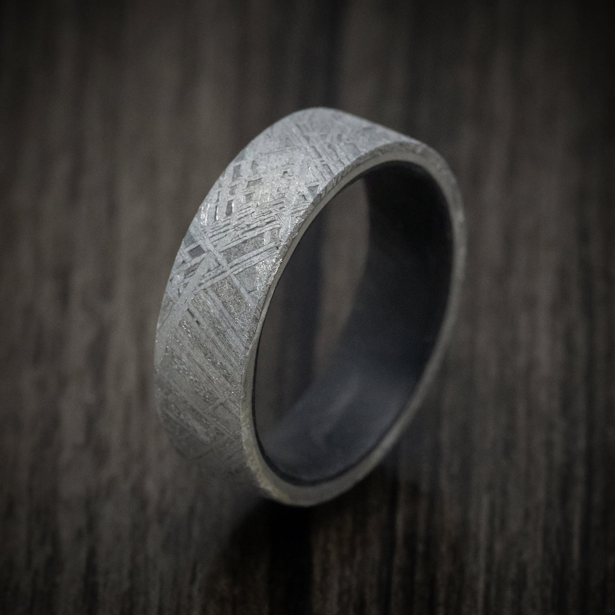 Coal XIV - Gibeon Meteorite Men's Wedding Ring with Forged Carbon Fiber Sleeve Band - view 4 - Nura Lab