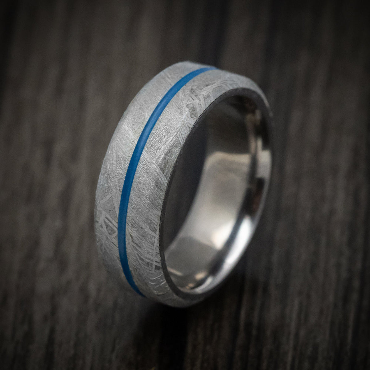 Captain XIII - Gibeon Meteorite Men's Wedding Ring with Tantalum Sleeve and Cerakote Inlay - view 4 - Nura Lab