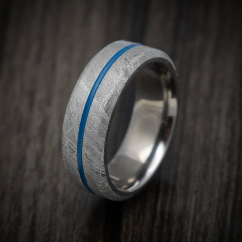 Captain XIII - Gibeon Meteorite Men's Wedding Ring with Tantalum Sleeve and Cerakote Inlay - view 4 - Nura Lab