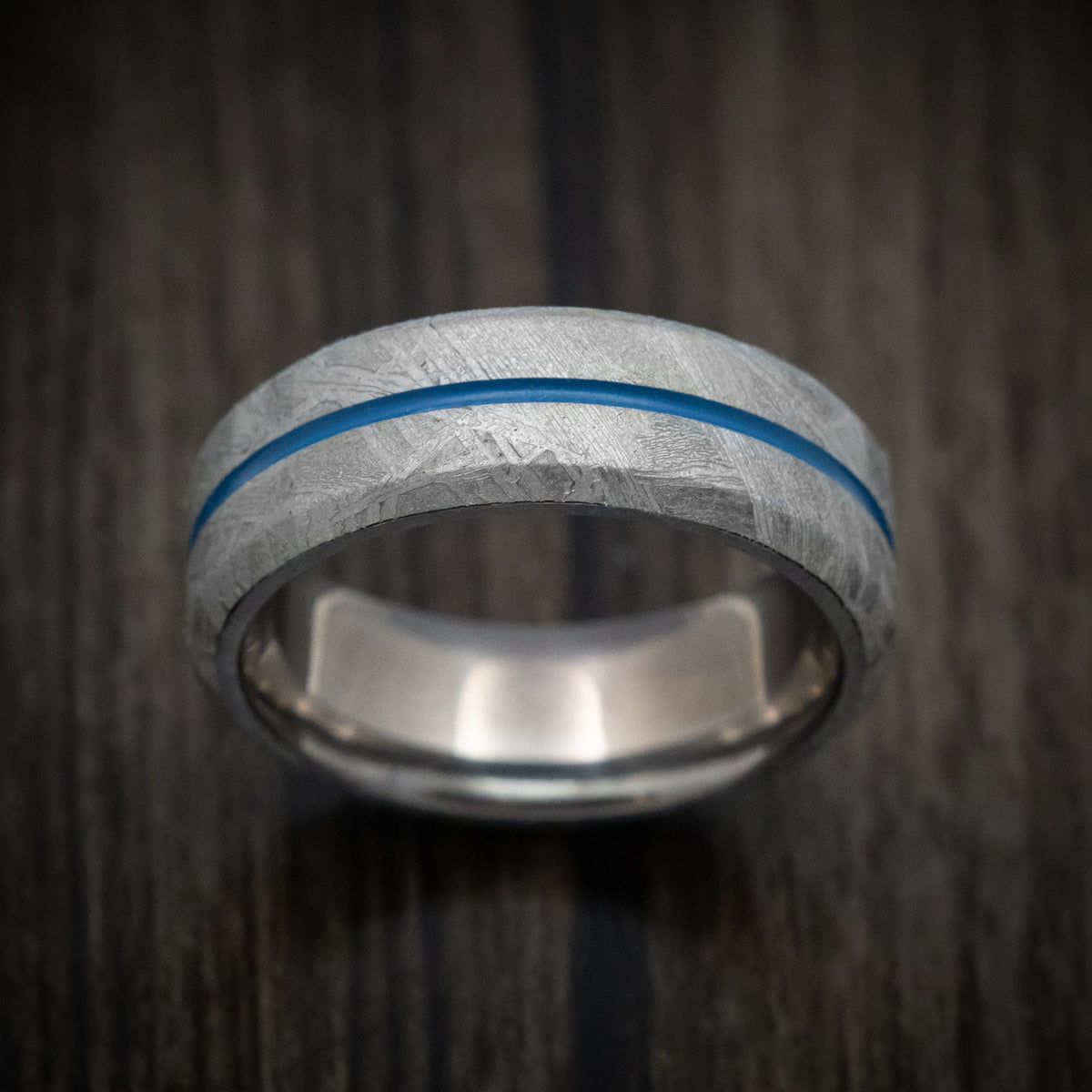 Captain XIII - Gibeon Meteorite Men's Wedding Ring with Tantalum Sleeve and Cerakote Inlay - view 2 - Nura Lab