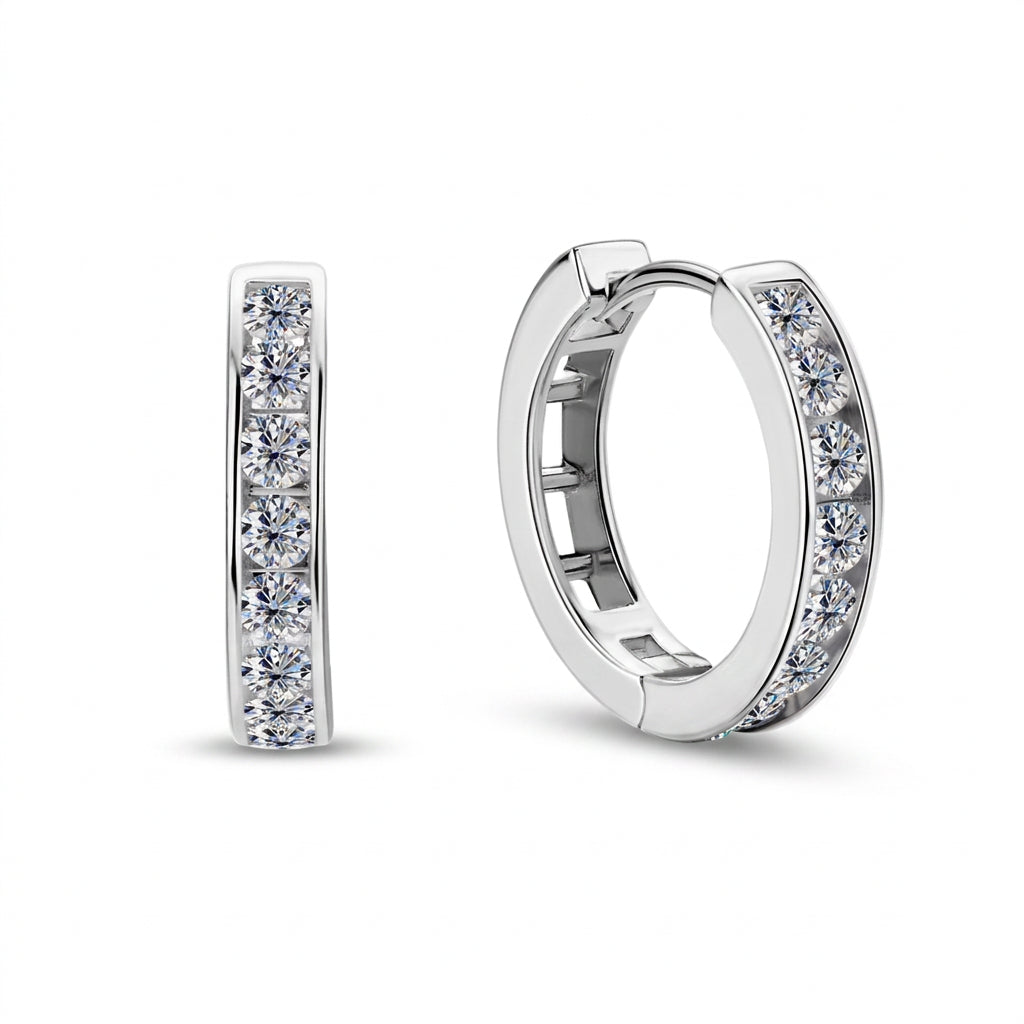 Jemma Moissanite Hoop Earrings by Nura Lab in platinum plating over S925 sterling silver