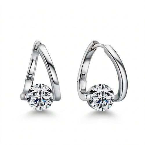 June Round-Cut Moissanite Earrings by Nura Lab in platinum plating over S925 sterling silver