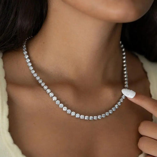 30 Carat Lab Diamond Bezel Tennis Necklace 14K Gold Nura Lab