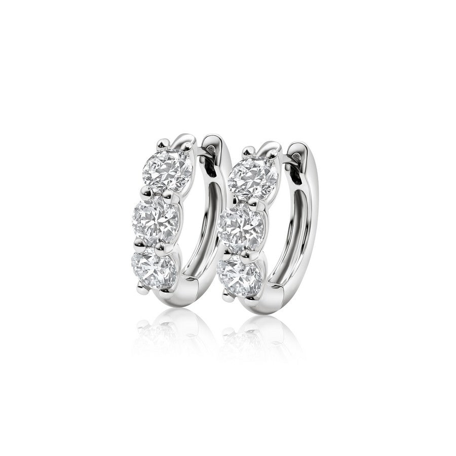 3 carat trilogy lab-grown diamond earrings in 14K white gold — front view