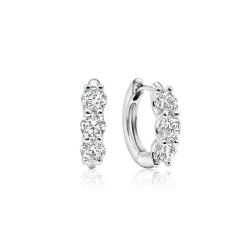 3 carat trilogy lab-grown diamond earrings in 14K white gold — front view