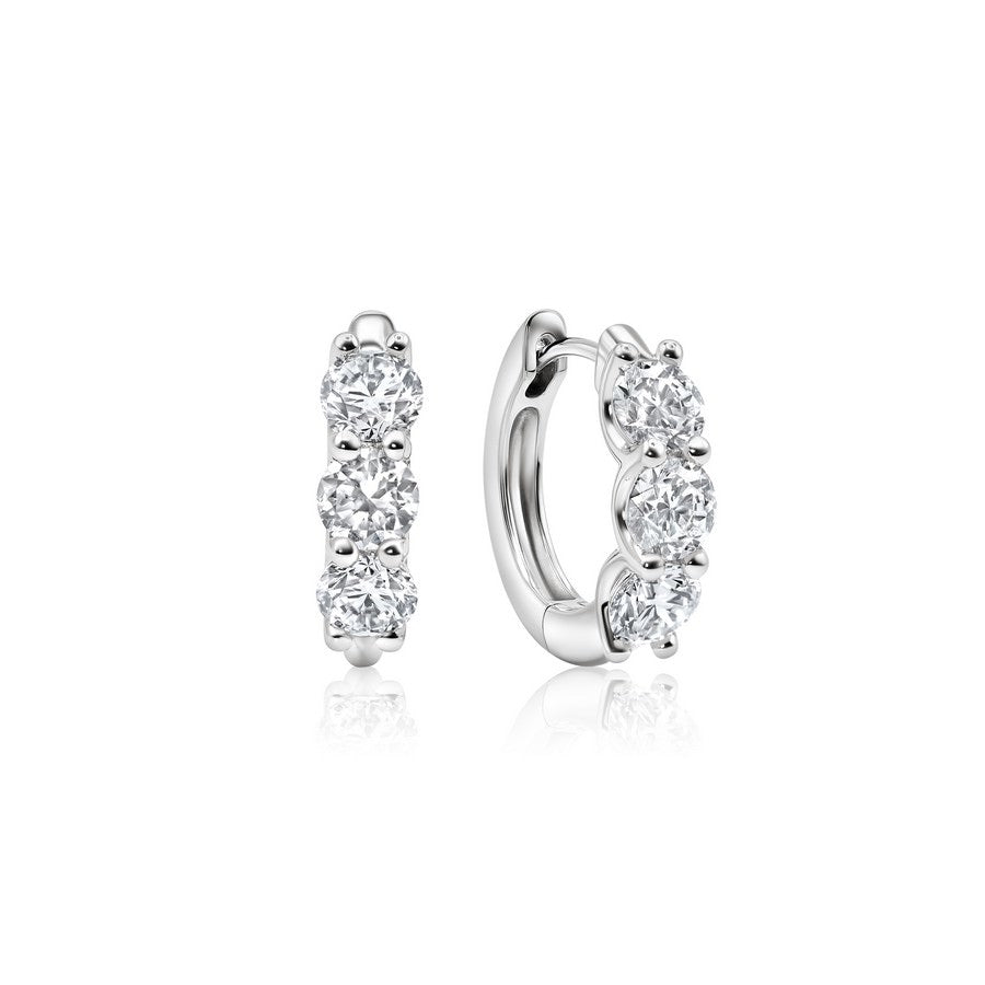 3 carat trilogy lab-grown diamond earrings in 14K white gold — front view