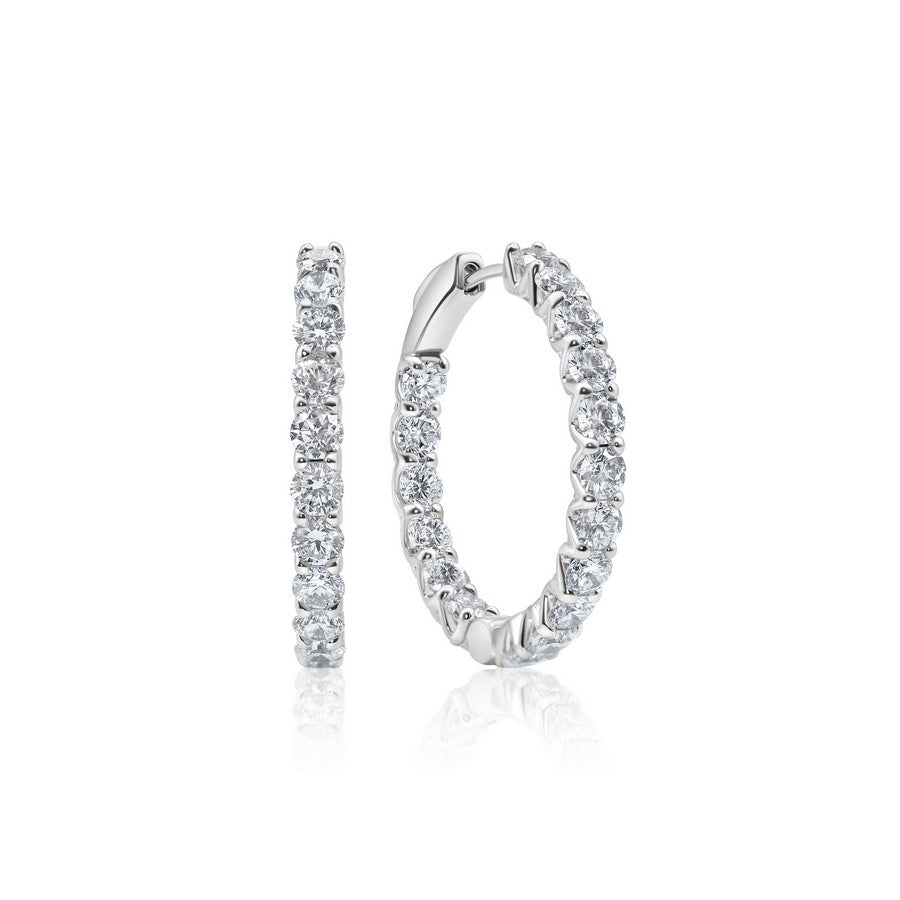 14K white gold lab-created diamond 23.5 mm huggie earrings (5 CTW) front view