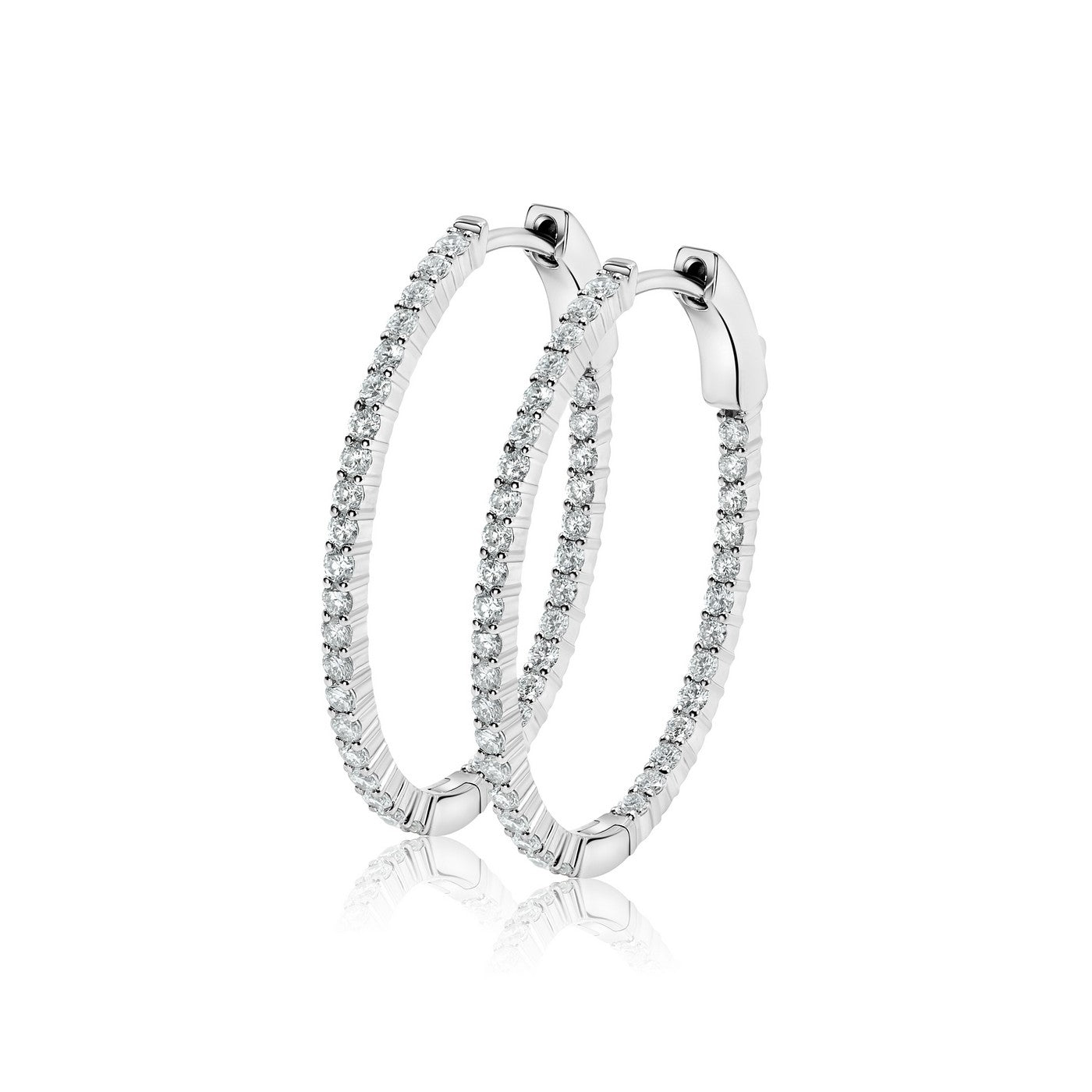 14K White Gold Lab Diamond Oval Medium Hoops 1.10 CT