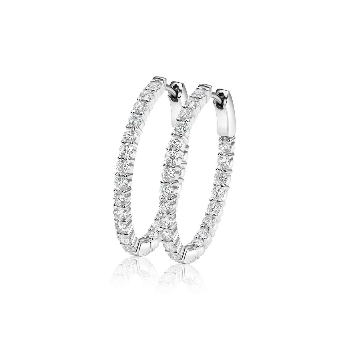 14K White Gold Lab Diamond Oval Medium Hoops 2.40 CT