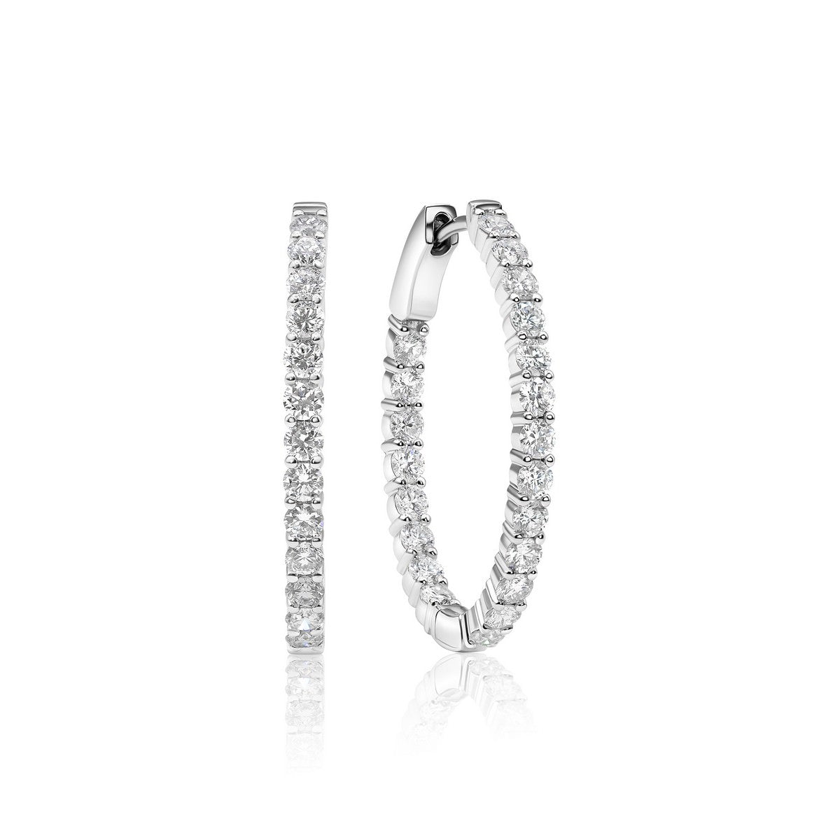 14K White Gold Lab Diamond Oval Medium Hoops 2.40 CT