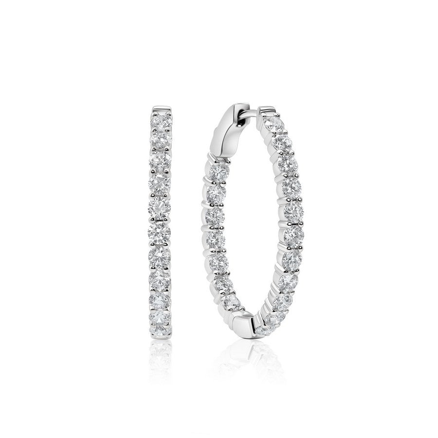 14K White Gold Lab Diamond Oval Medium Hoops 3.50 CT