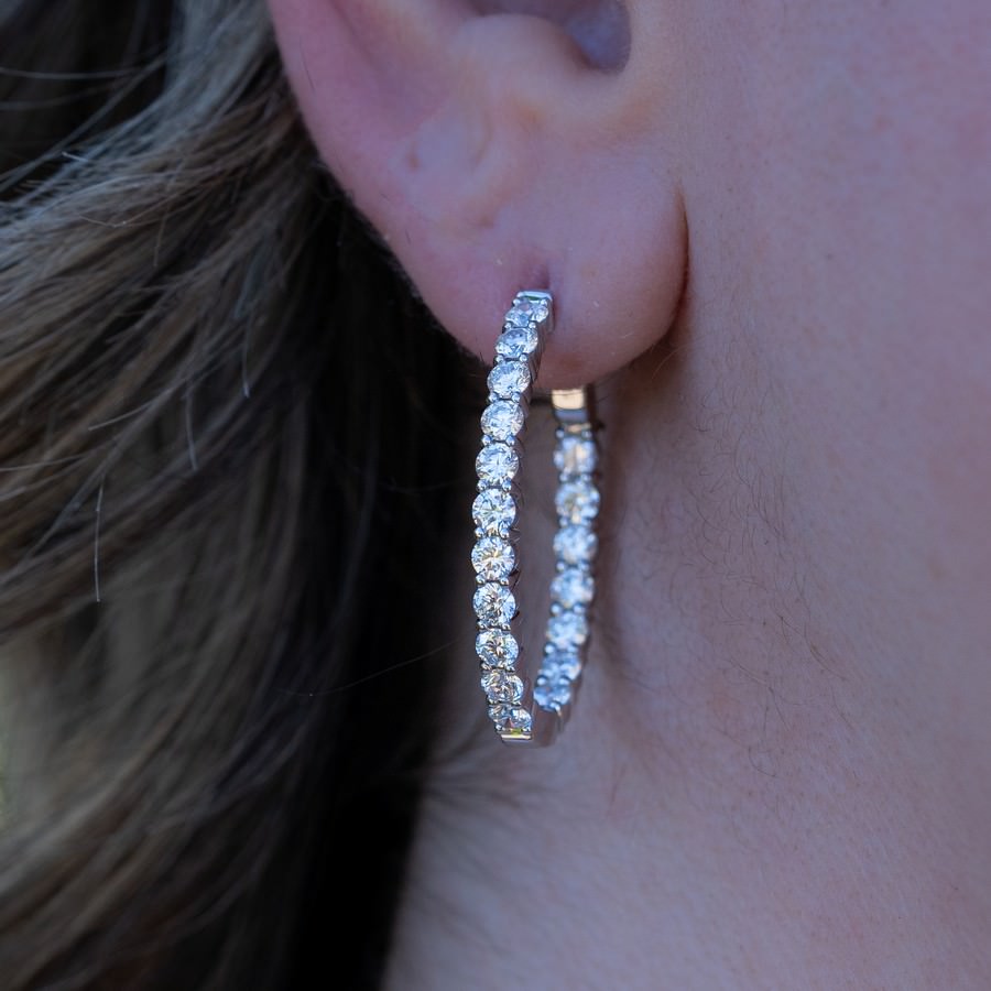 14K White Gold Lab Diamond Oval Medium Hoops 3.50 CT