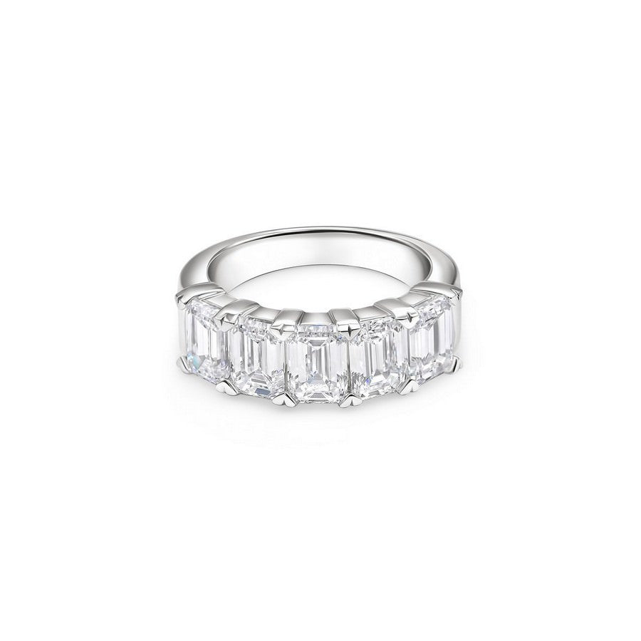 Nura Lab 5 carat emerald-cut 5-stone anniversary band in 14K yellow gold, VS F lab-grown diamonds