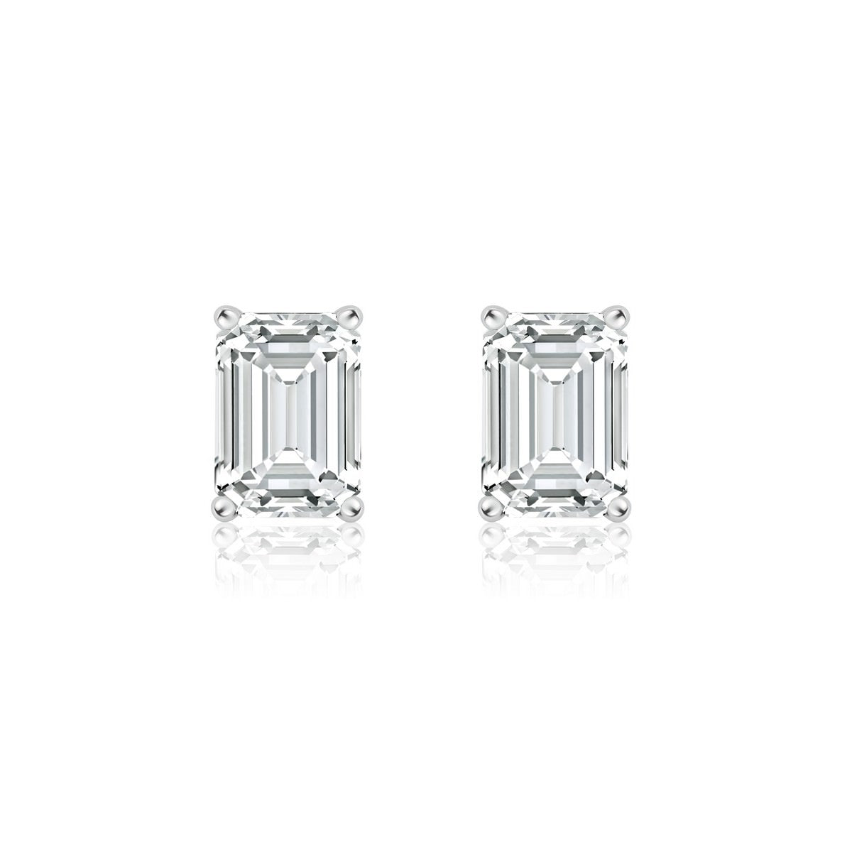 1 Carat Emerald Stud Earrings – Lab-Grown Diamonds in 14K White or Yellow Gold