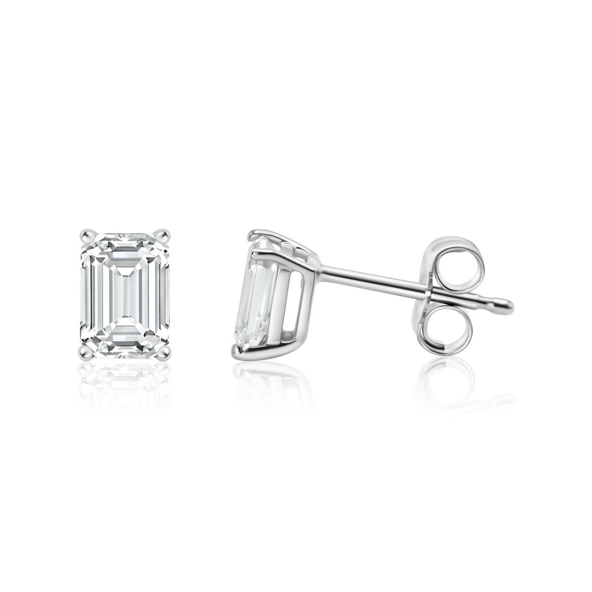 1 Carat Emerald Stud Earrings – Lab-Grown Diamonds in 14K White or Yellow Gold