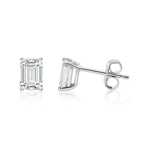 1 Carat Emerald Stud Earrings – Lab-Grown Diamonds in 14K White or Yellow Gold Nura Lab