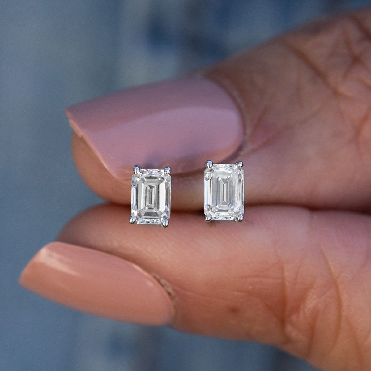 1 Carat Emerald Stud Earrings – Lab-Grown Diamonds in 14K White or Yellow Gold
