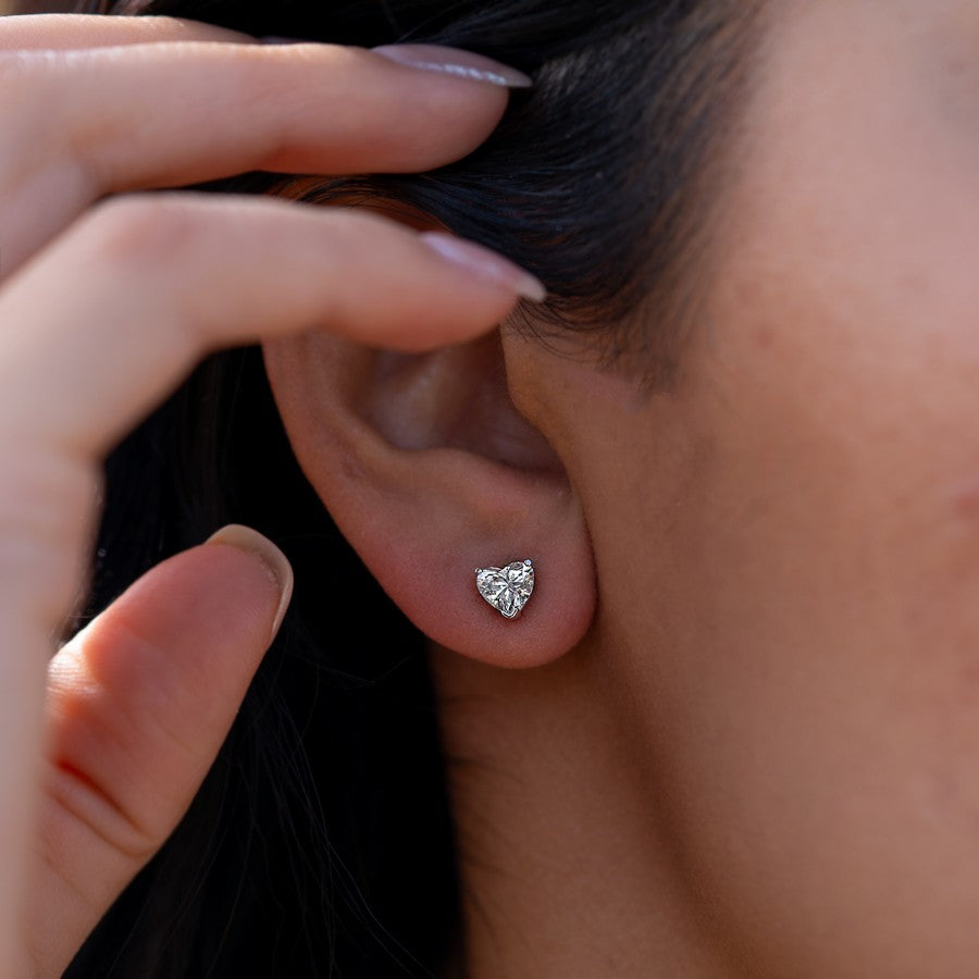 1 Carat Heart Cut  Stud Earrings – Lab-Grown Diamonds in 14K White or Yellow Gold