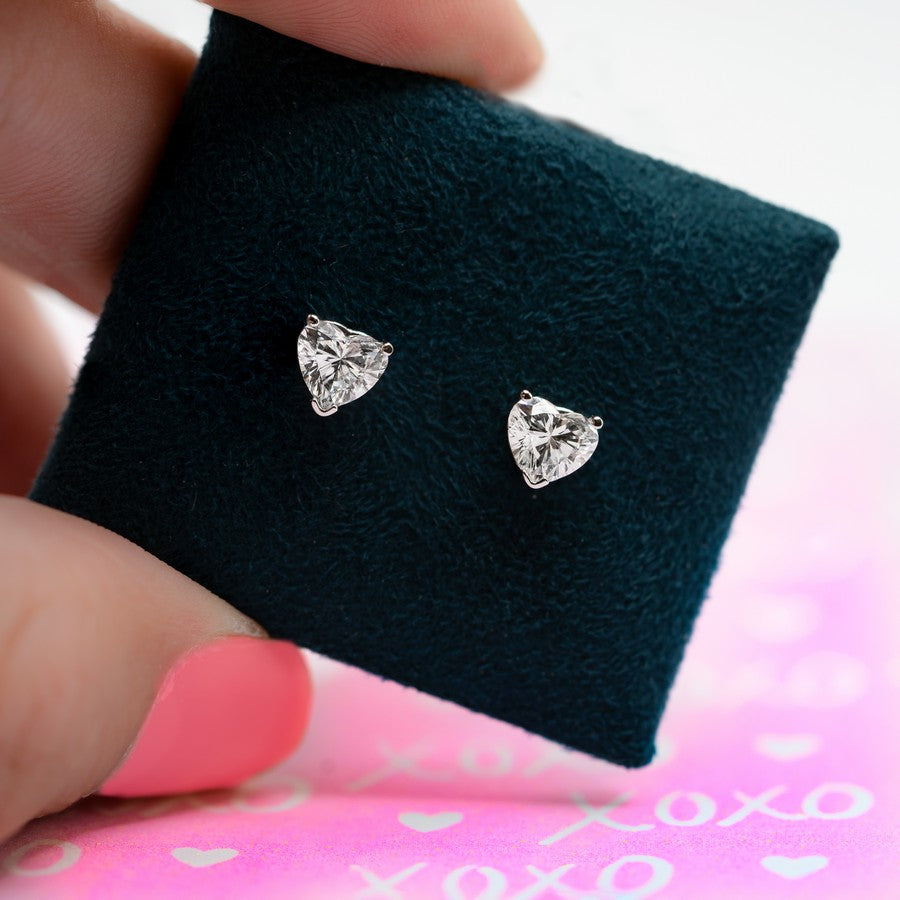 1 Carat Heart Cut  Stud Earrings – Lab-Grown Diamonds in 14K White or Yellow Gold