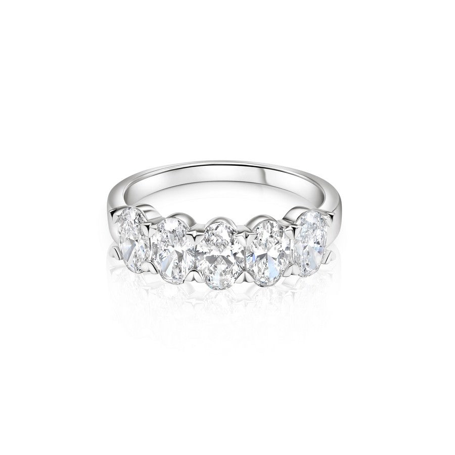 3 carat oval 5-stone anniversary band in 14K white gold — lab-grown, VS F