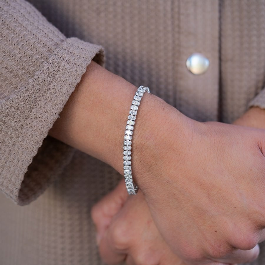 10 Carat Oval Tennis Bracelet Lab-Grown Diamond 14K White or Yellow Gold