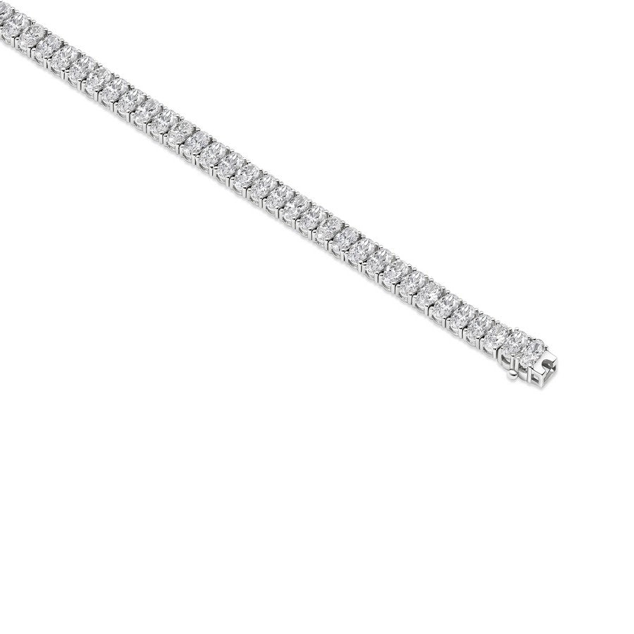 Close-up of oval-cut lab-grown diamond line bracelet with box clasp and safety