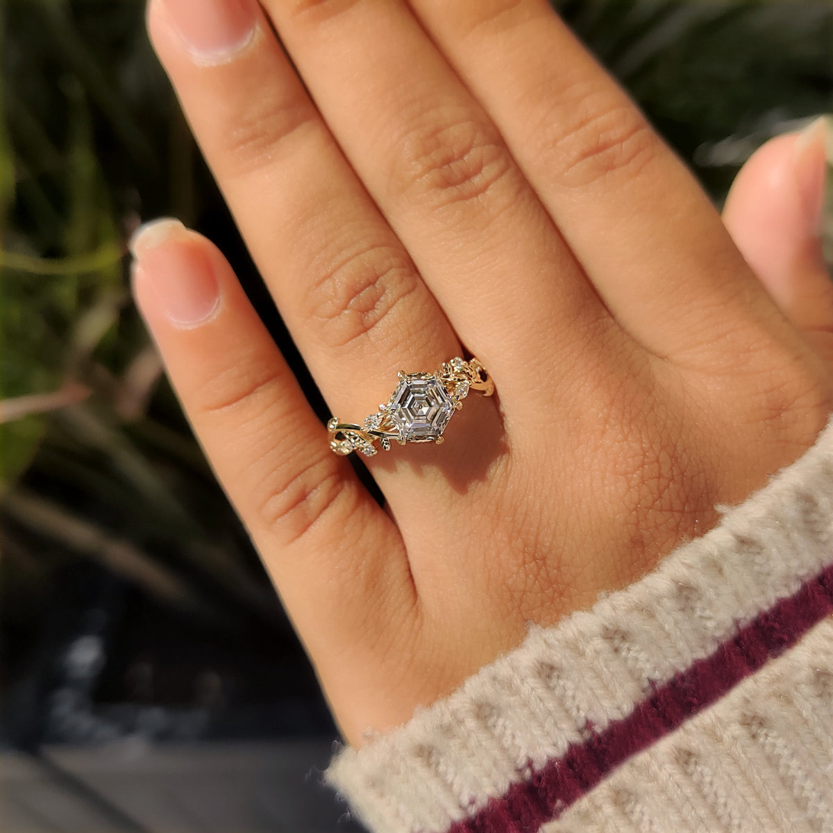 Isadora Blythe - Nature Inspired Hexagon Cut Engagement Ring in Cluster Setting