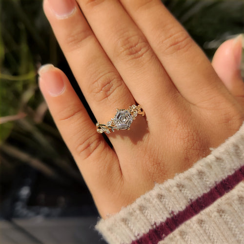 Isadora Blythe - Nature Inspired Hexagon Cut Engagement Ring in Cluster Setting