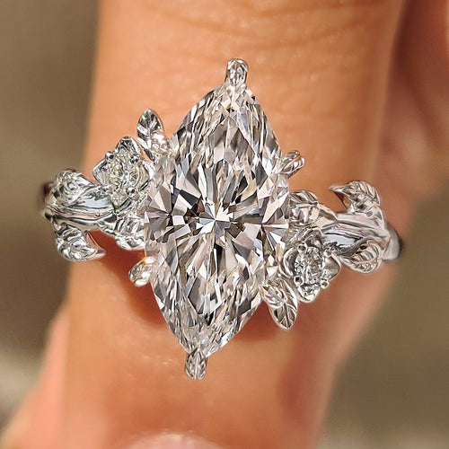 Isadora Sage - Nature Inspired Marquise Cut Engagement Ring in Floral Details
