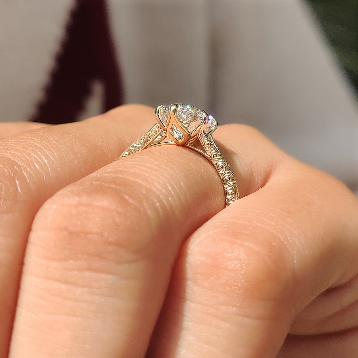 Celestine Faye - Dutch Marquise Solitaire Ring with Vintage Inspired Filigree Split Shank