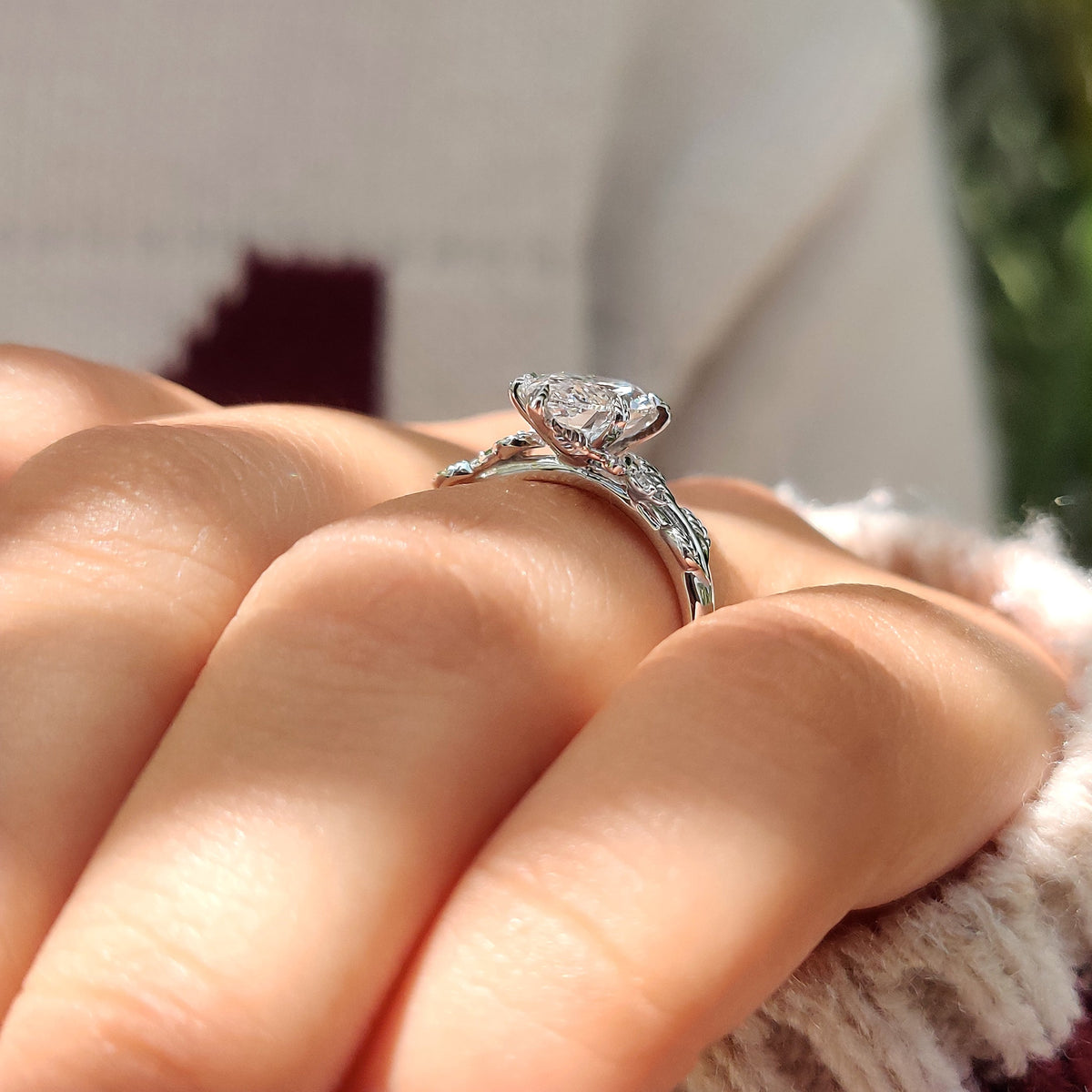 Isadora Sage - Nature Inspired Marquise Cut Engagement Ring in Floral Details