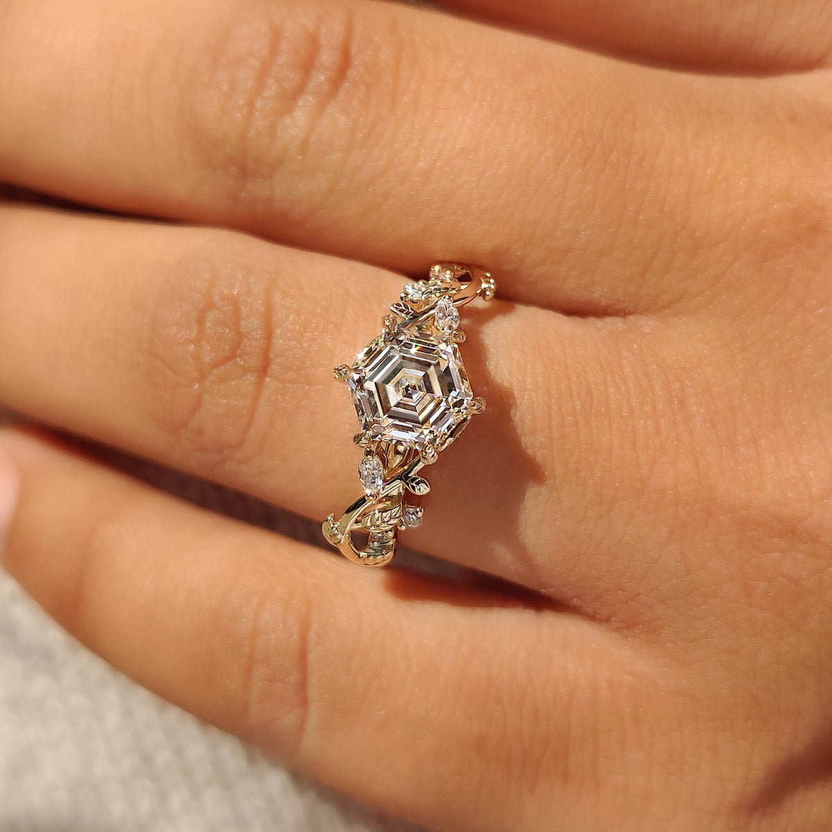 Isadora Blythe - Nature Inspired Hexagon Cut Engagement Ring in Cluster Setting