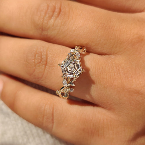 Isadora Blythe - Nature Inspired Hexagon Cut Engagement Ring in Cluster Setting