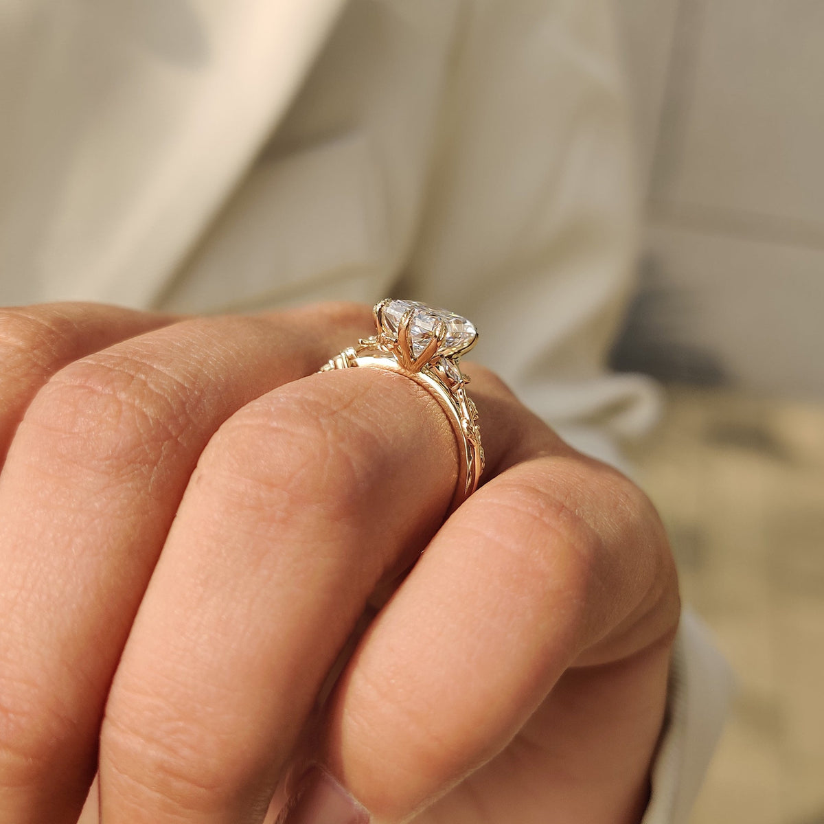 Rosalie Dawn - Radiant Cut Nature Inspired Engagement Ring with Leaf Style Prong
