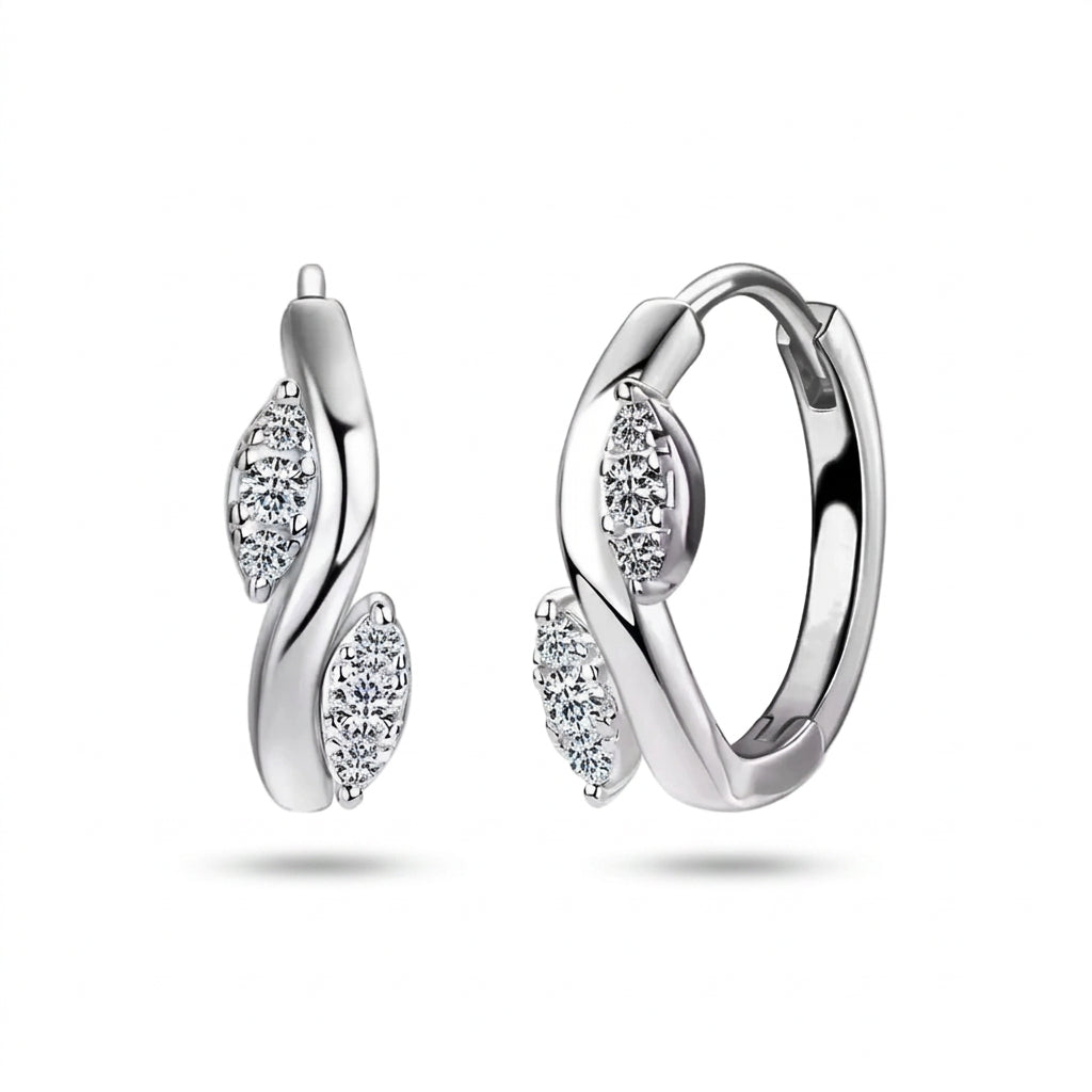 Lily Moissanite Hoop Earrings by Nura Lab in platinum plating over S925 sterling silver