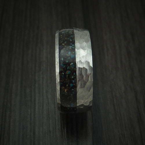 Stonehaven IV - Titanium And Black Dinosaur Bone with Turquoise Men's Wedding Ring Fossil Band - view 3 - Nura Lab