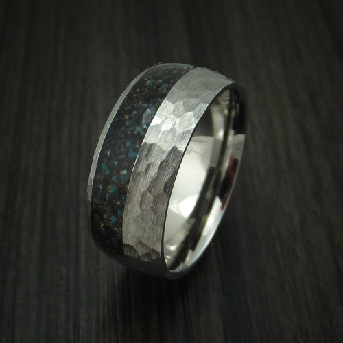Stonehaven IV - Titanium And Black Dinosaur Bone with Turquoise Men's Wedding Ring Fossil Band - view 4 - Nura Lab
