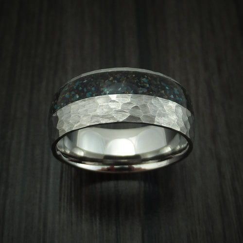 Stonehaven IV - Titanium And Black Dinosaur Bone with Turquoise Men's Wedding Ring Fossil Band - view 2 - Nura Lab