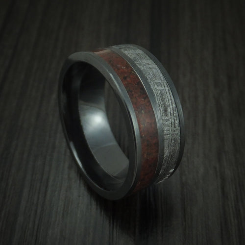 Fiord XVI - Black Zirconium Mixed Dinosaur Bone And Gibeon Meteorite Men's Wedding Ring Fossil Band - Nura Lab