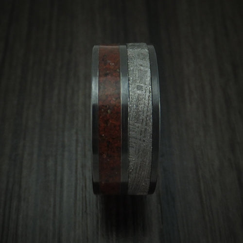Fiord XVI - Black Zirconium Mixed Dinosaur Bone And Gibeon Meteorite Men's Wedding Ring Fossil Band - view 3 - Nura Lab