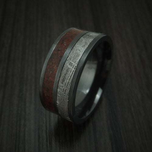 Fiord XVI - Black Zirconium Mixed Dinosaur Bone And Gibeon Meteorite Men's Wedding Ring Fossil Band - view 4 - Nura Lab