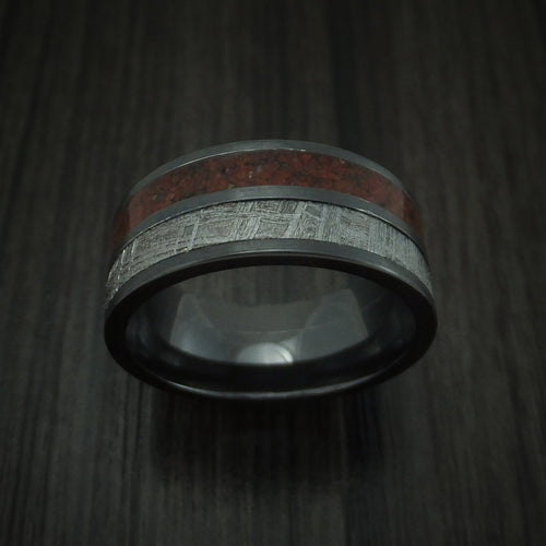 Fiord XVI - Black Zirconium Mixed Dinosaur Bone And Gibeon Meteorite Men's Wedding Ring Fossil Band - view 2 - Nura Lab