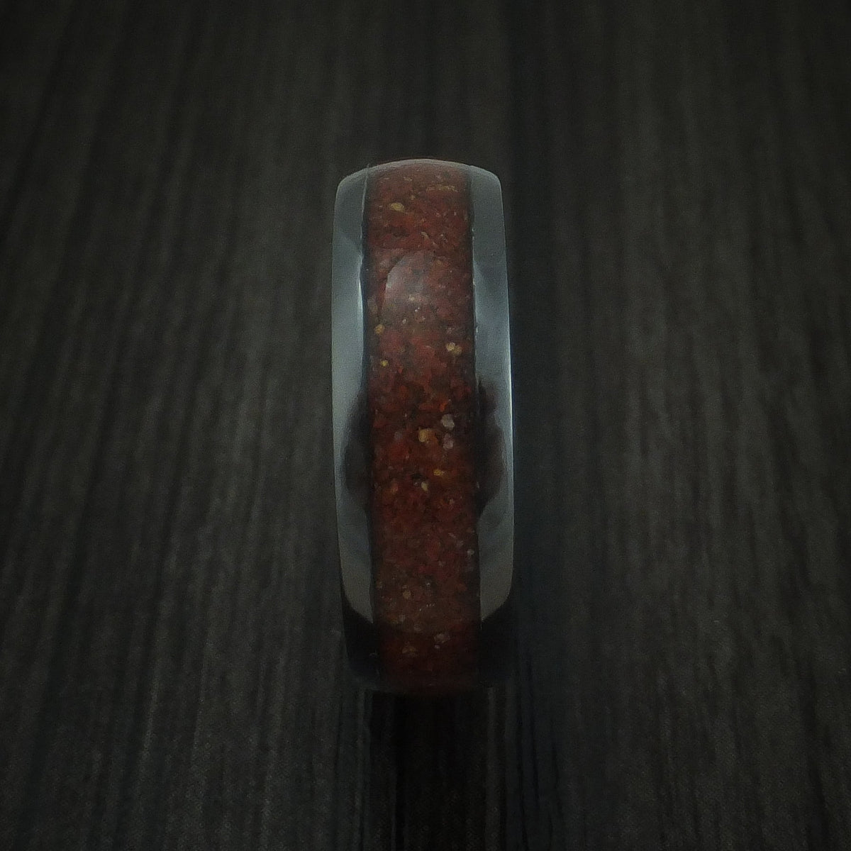 Aoraki XVI - Black Zirconium And Mixed Dinosaur Bone Men's Wedding Ring Fossil Band - view 3 - Nura Lab