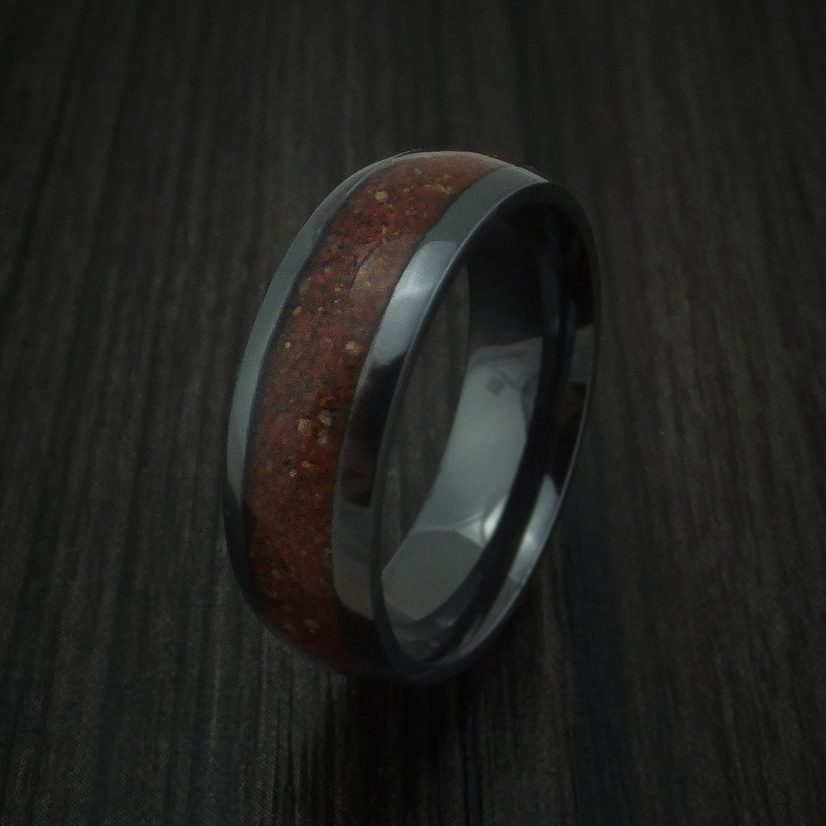 Aoraki XVI - Black Zirconium And Mixed Dinosaur Bone Men's Wedding Ring Fossil Band - view 4 - Nura Lab