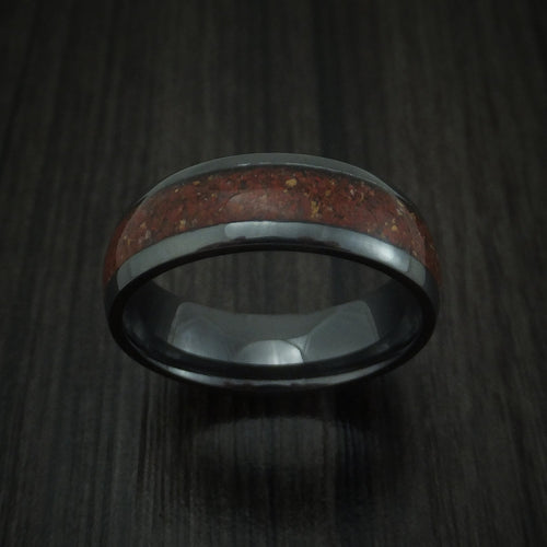 Aoraki XVI - Black Zirconium And Mixed Dinosaur Bone Men's Wedding Ring Fossil Band - view 2 - Nura Lab