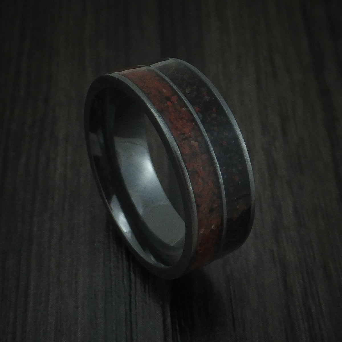 Southern Cross XVI - Black Zirconium Mixed Dinosaur Bone Men's Wedding Ring Fossil Band - Nura Lab