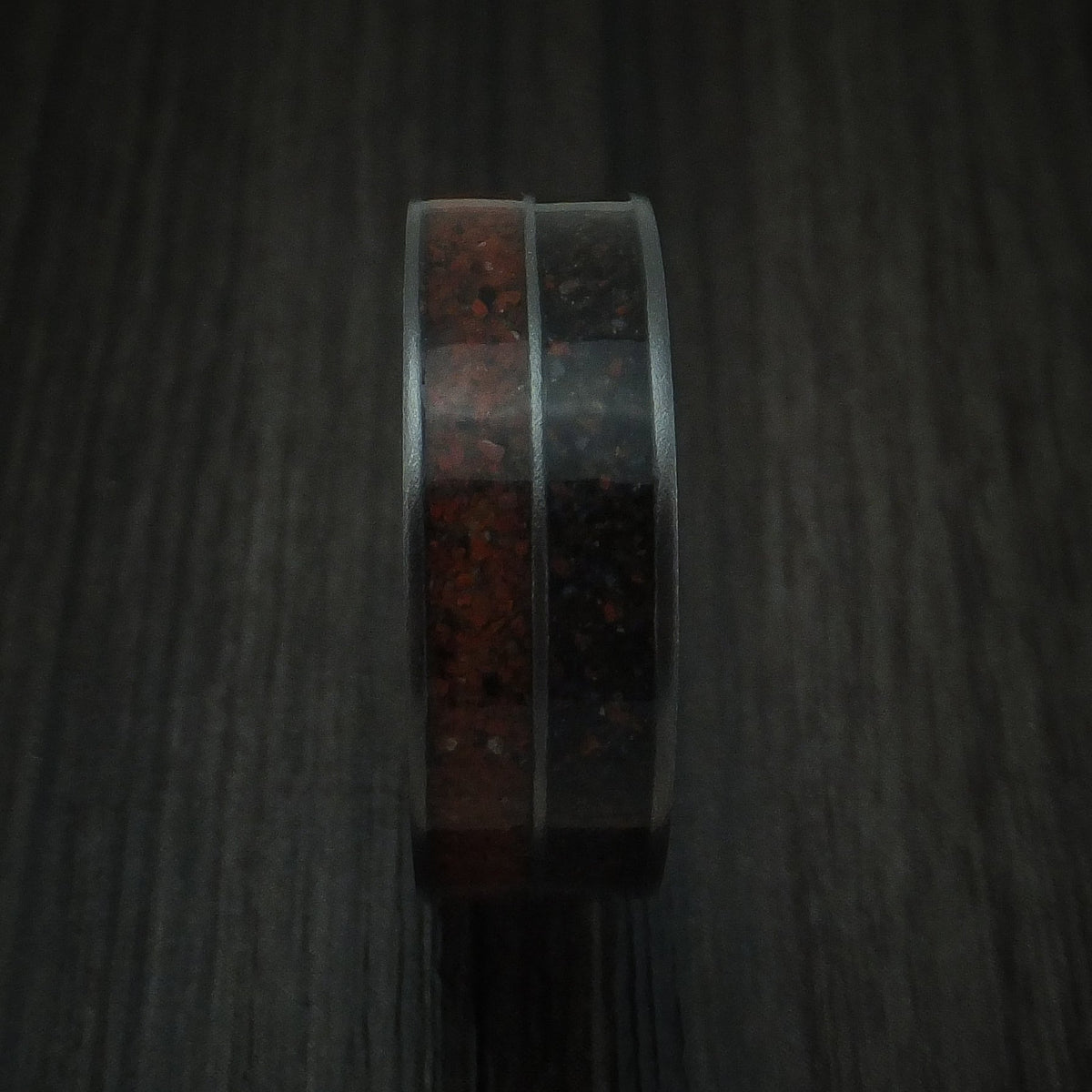 Southern Cross XVI - Black Zirconium Mixed Dinosaur Bone Men's Wedding Ring Fossil Band - view 3 - Nura Lab
