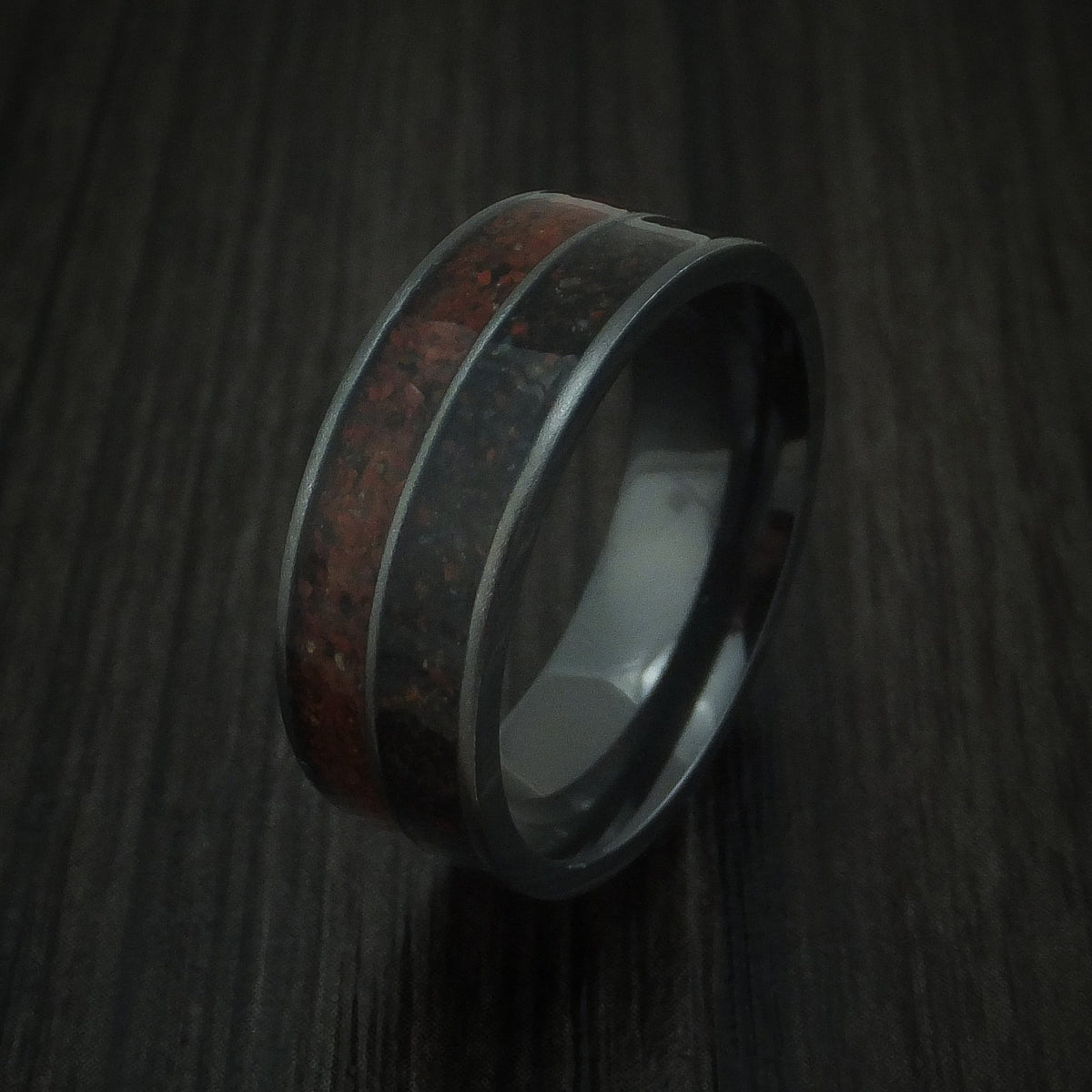 Southern Cross XVI - Black Zirconium Mixed Dinosaur Bone Men's Wedding Ring Fossil Band - view 4 - Nura Lab