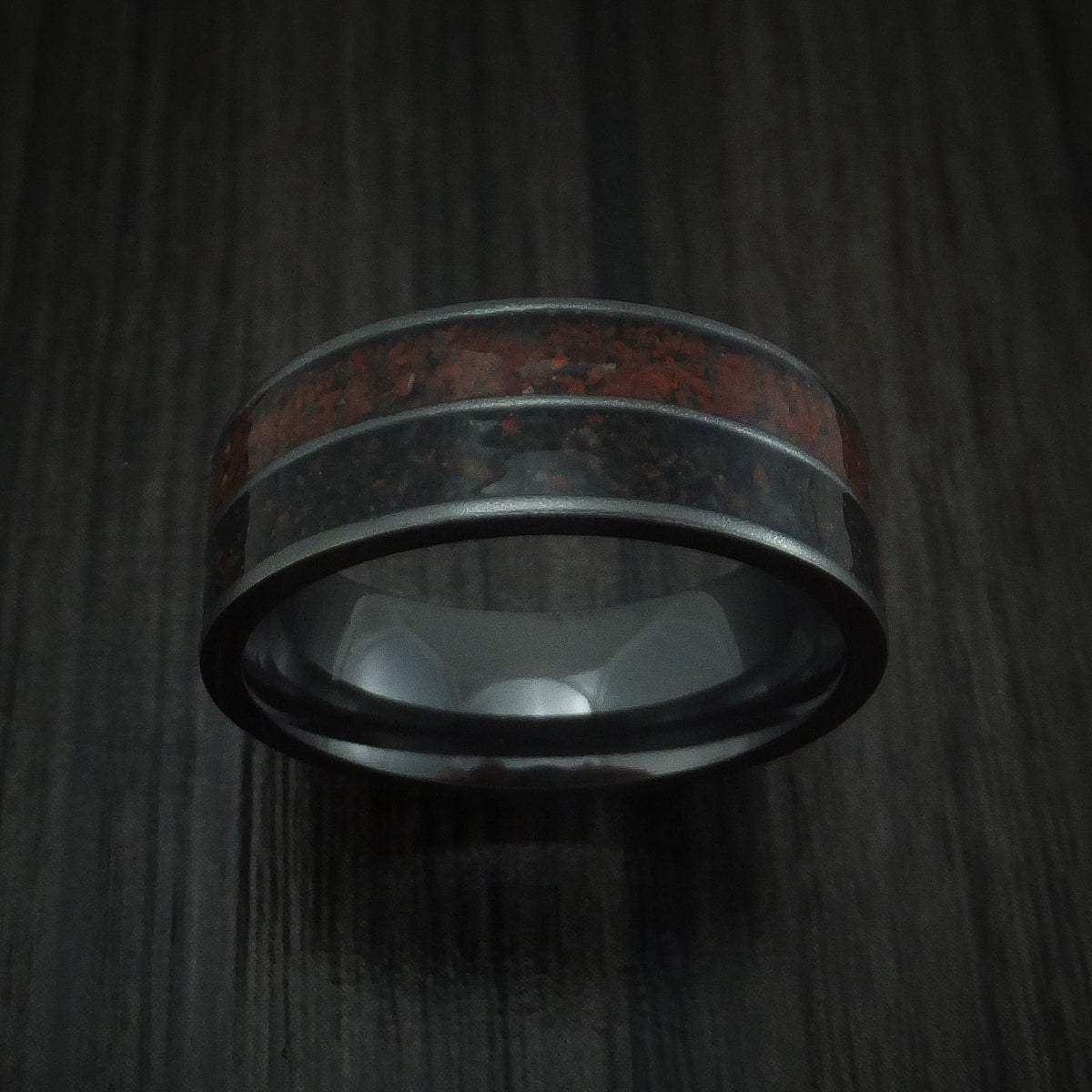 Southern Cross XVI - Black Zirconium Mixed Dinosaur Bone Men's Wedding Ring Fossil Band - view 2 - Nura Lab