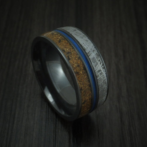 Mariner XVI - Black Zirconium Mixed Dinosaur Bone And Gibeon Meteorite Men's Wedding Ring With Cerakote Inlay Fossil Band - Nura Lab